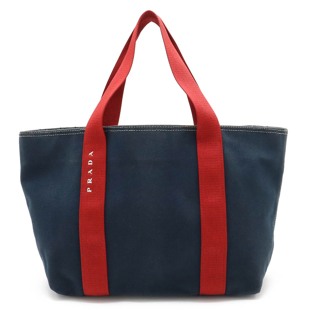 Prada Sport Tote Bag Handbag Canvas Navy Blue Red